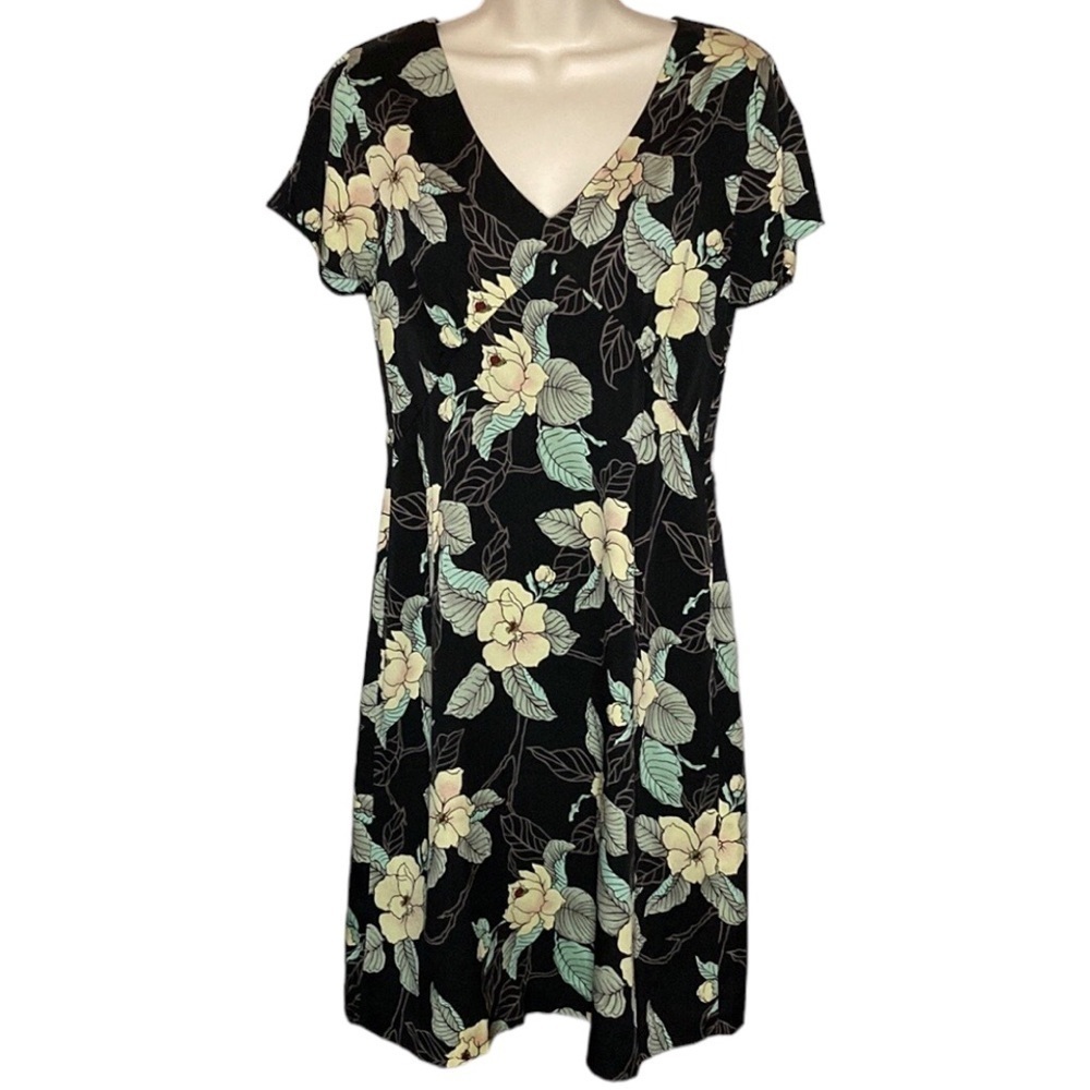 Kahala | Black Silk Blend Hawaiian Dress Floral Print 8